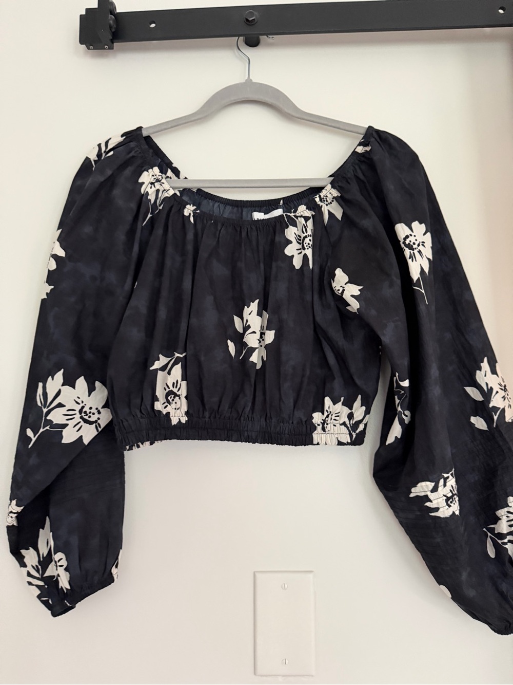 Apiece Apart Black and White Floral Off-Shoulder Crop Top and skirt set